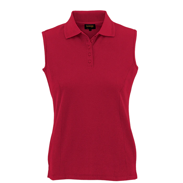 ladies red sleeveless golf shirt